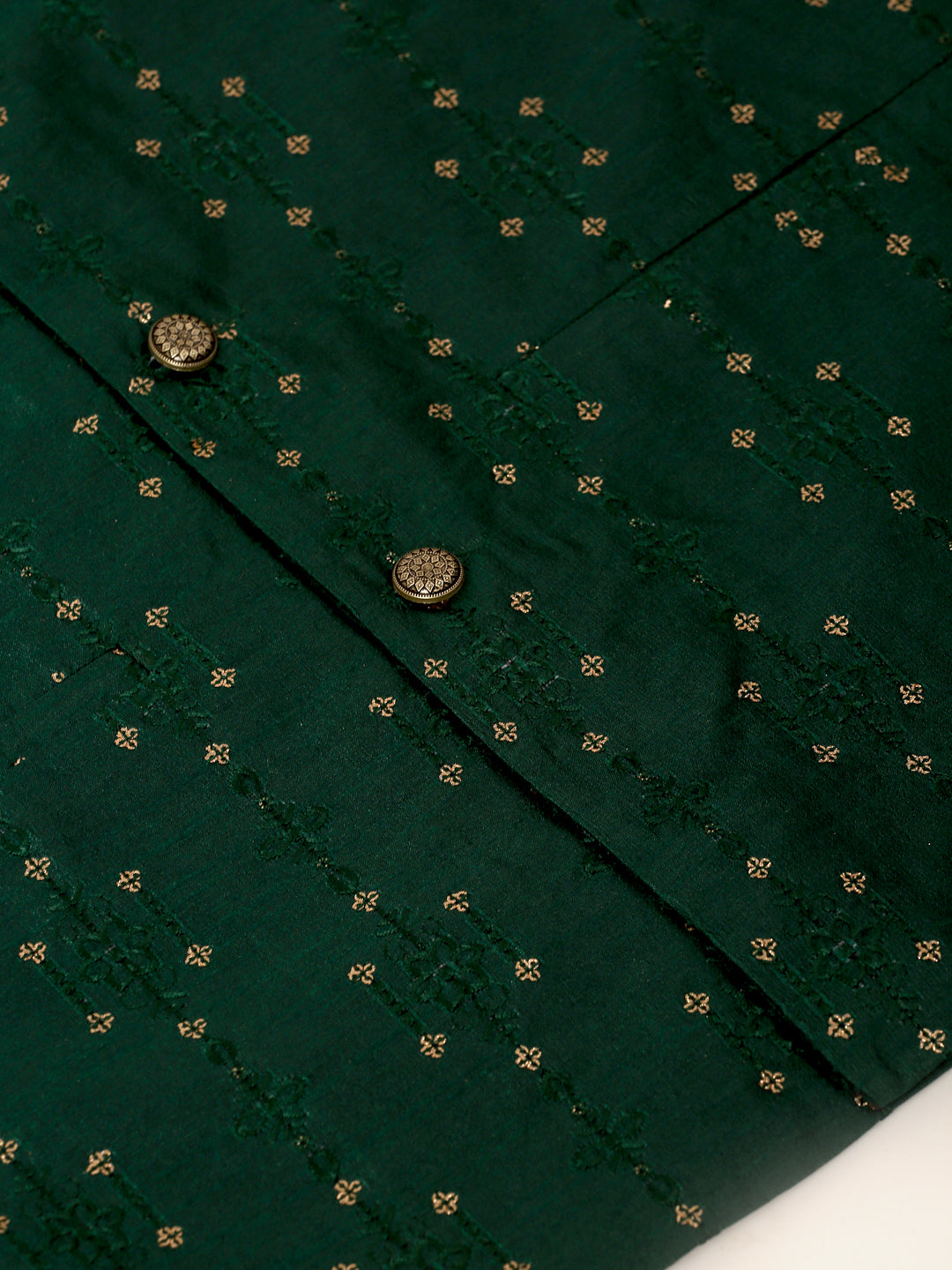 Jompers Men's Solid Dupion Silk Kurta Pyjama With Embroidered Nehru Jacket - Green