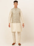 Jompers Men's Solid Kurta Pyjama With Nehru Jacket - Grey
