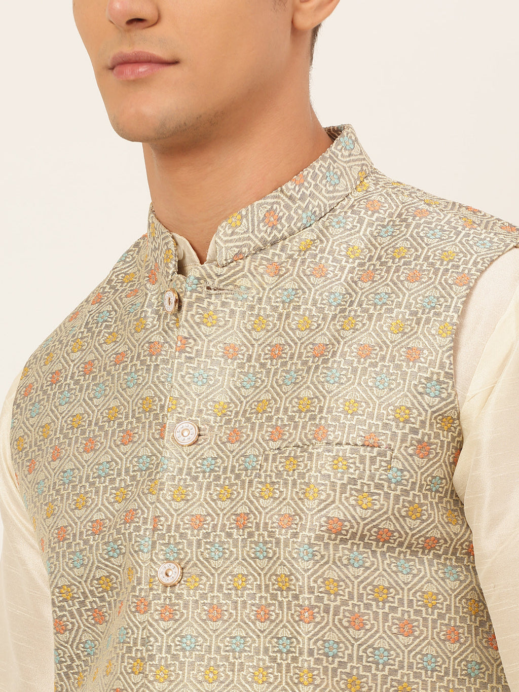 Jompers Men's Solid Kurta Pyjama With Nehru Jacket - Grey