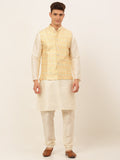 Jompers Men's Solid Kurta Pyjama With Nehru Jacket - Yellow