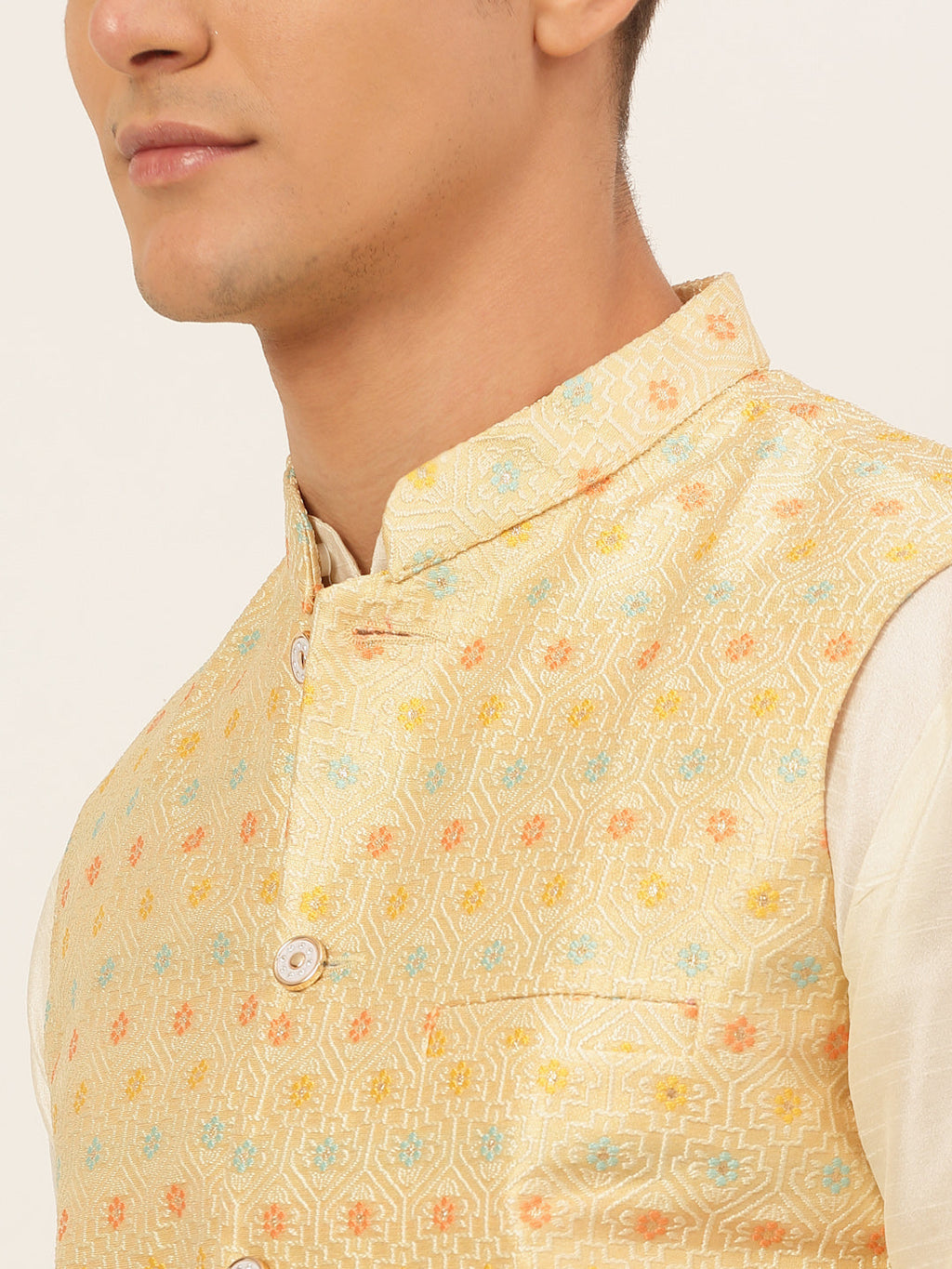 Jompers Men's Solid Kurta Pyjama With Nehru Jacket - Yellow