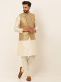 Jompers Men's Solid Kurta Pyjama With Nehru Jacket - Golden