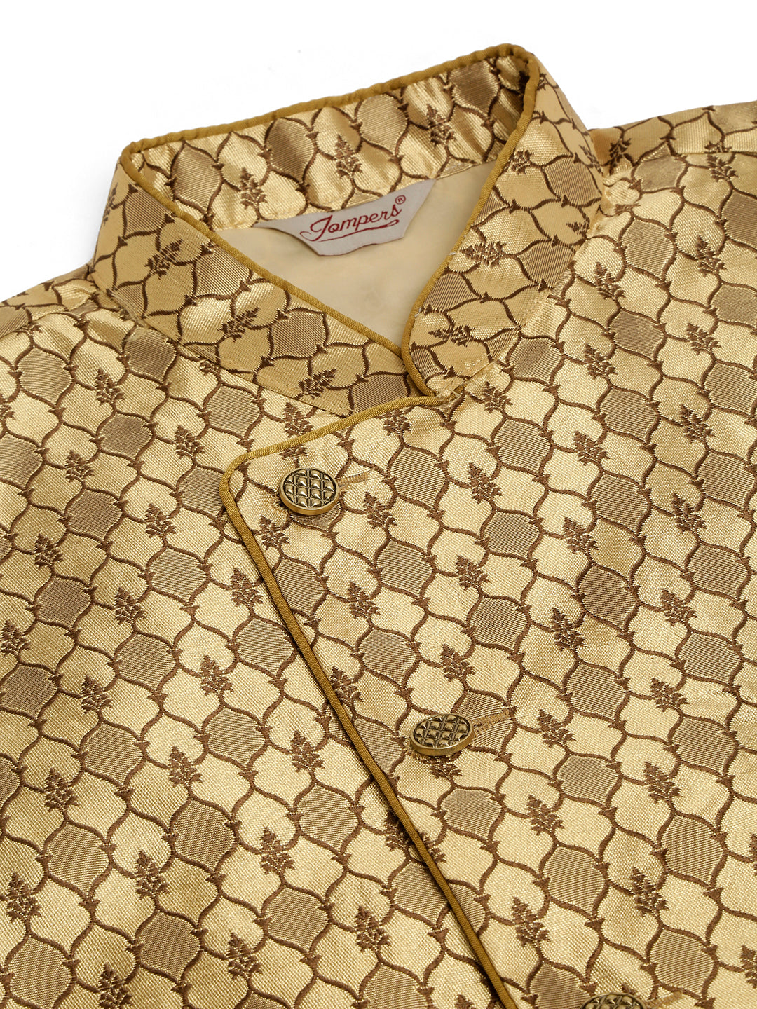 Jompers Men's Solid Kurta Pyjama With Nehru Jacket - Golden