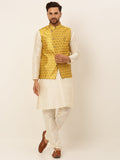 Jompers Men's Solid Kurta Pyjama With Nehru Jacket - Mustard