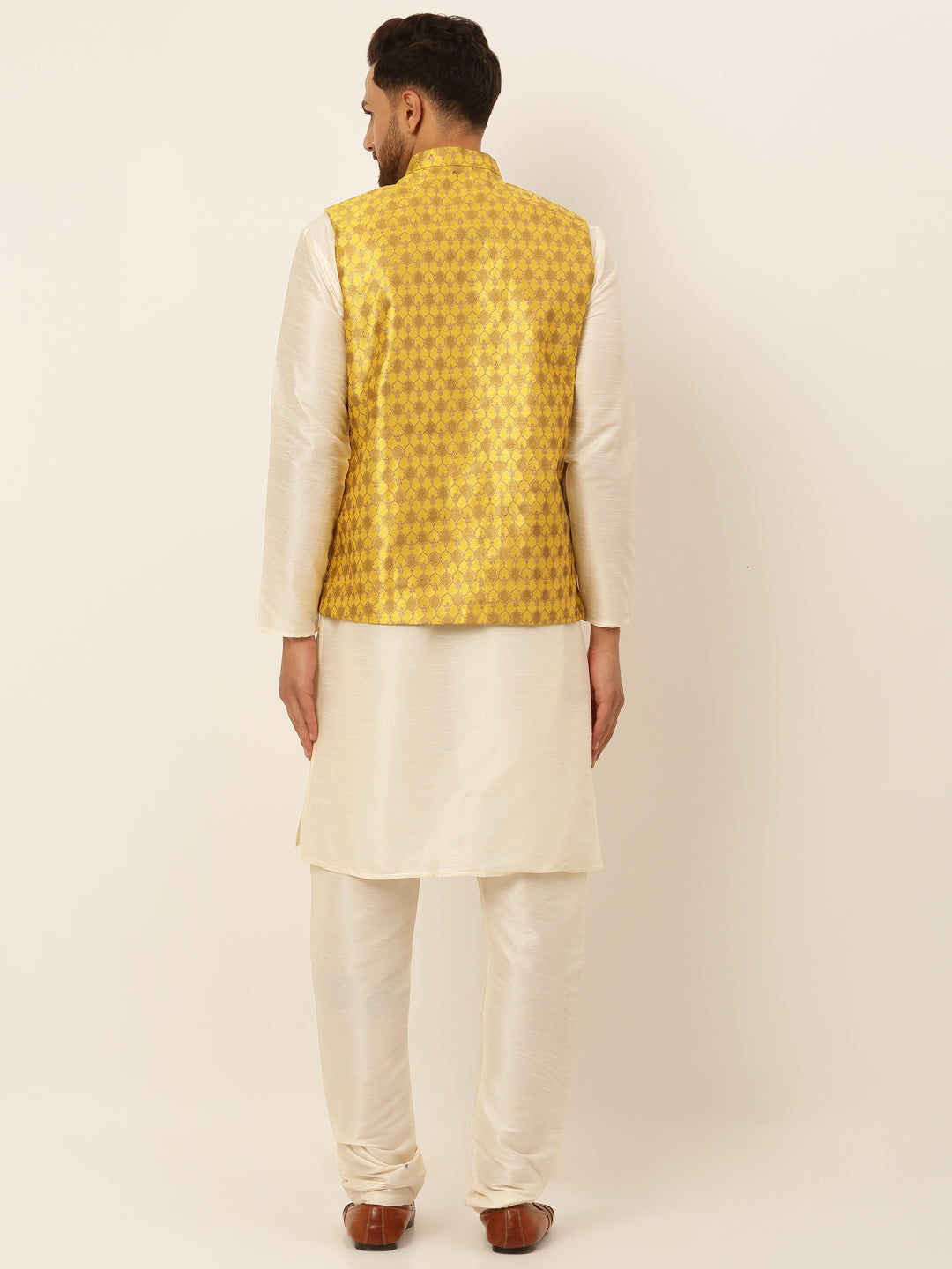 Jompers Men's Solid Kurta Pyjama With Nehru Jacket - Mustard