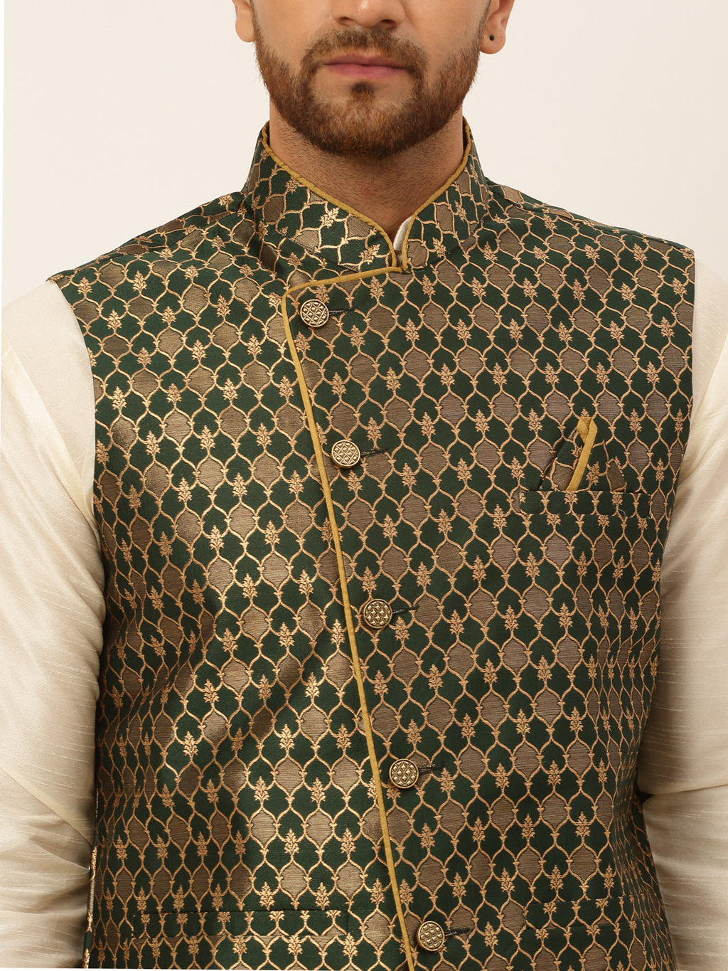 Jompers Men's Solid Kurta Pyjama With Nehru Jacket - Olive