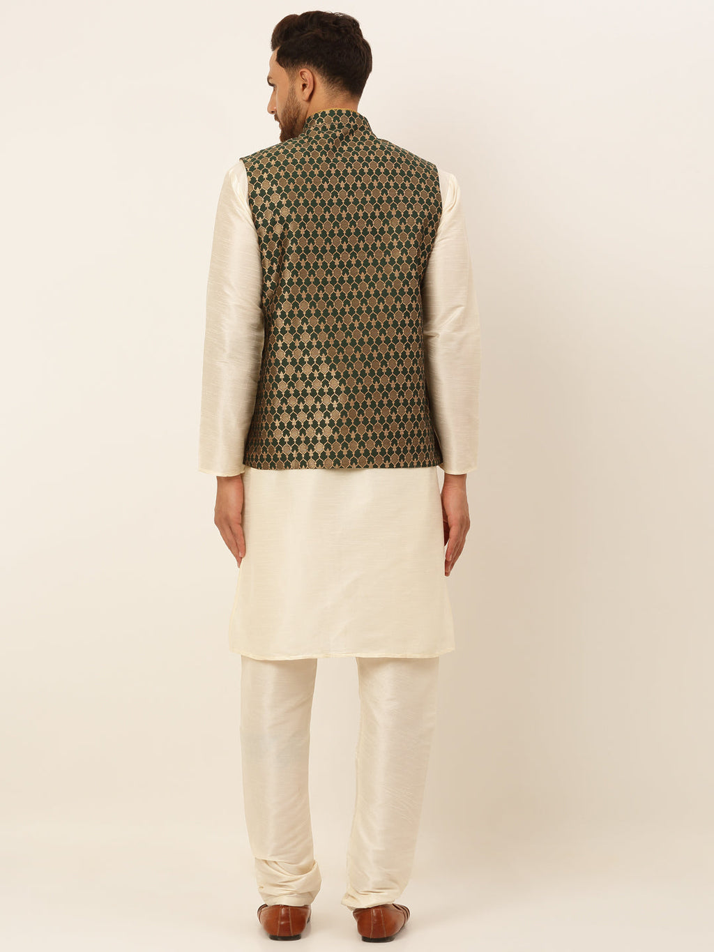 Jompers Men's Solid Kurta Pyjama With Nehru Jacket - Olive