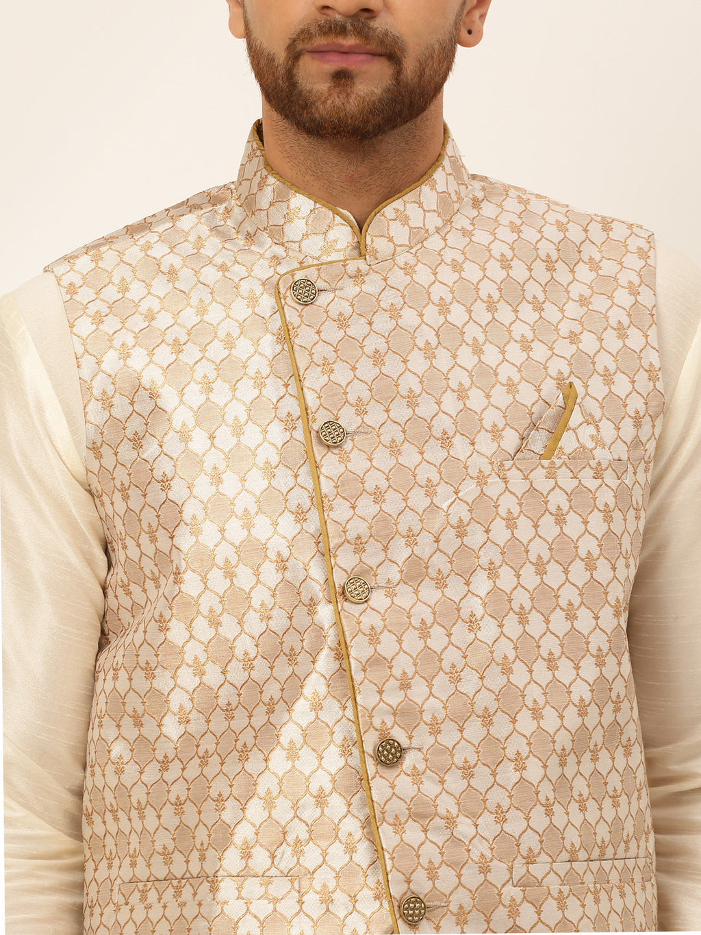 Jompers Men's Solid Kurta Pyjama With Nehru Jacket - Silver
