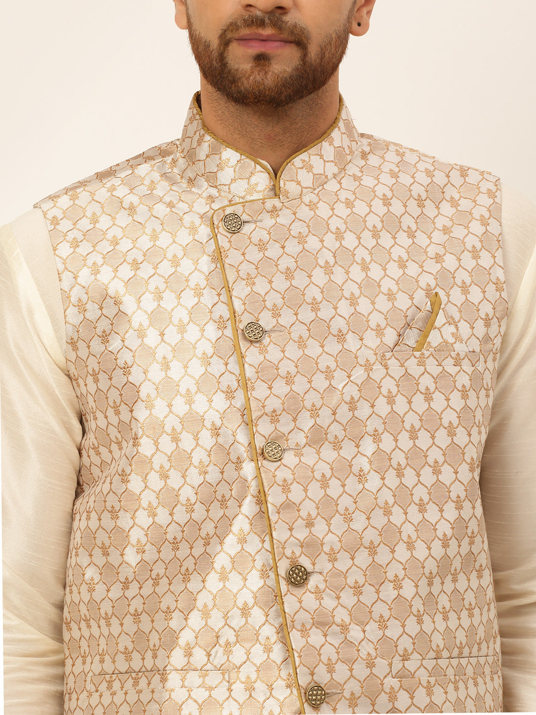Jompers Men's Solid Kurta Pyjama With Nehru Jacket - Silver