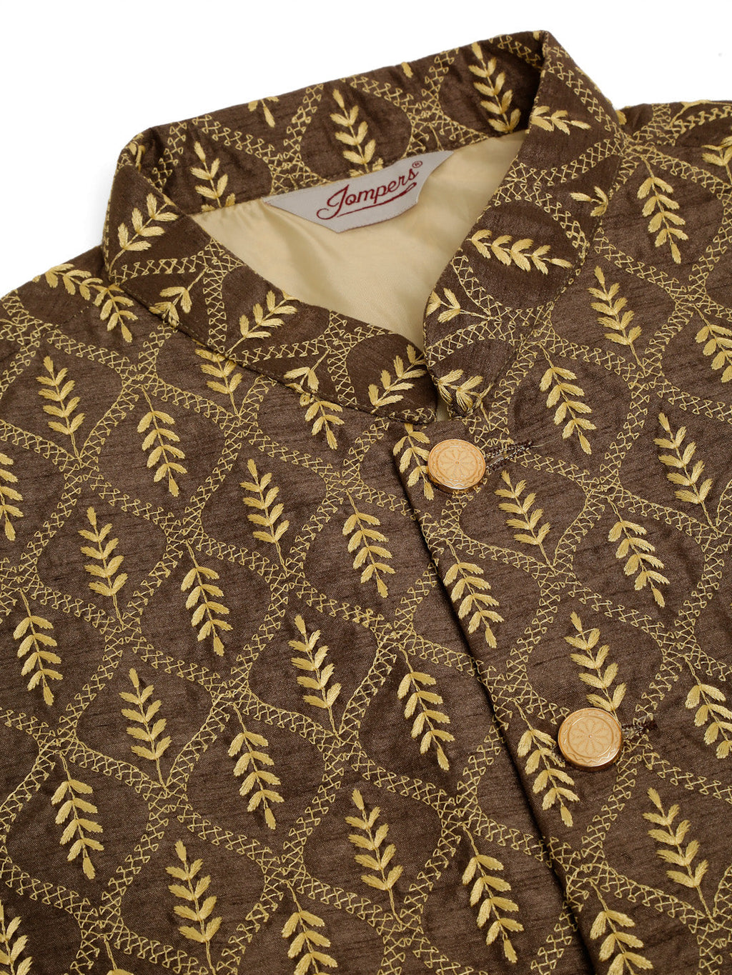 Jompers Men's Solid Kurta Pyjama With Nehru Jacket - Brown
