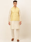 Jompers Men's Solid Kurta Pyjama With Nehru Jacket - Golden