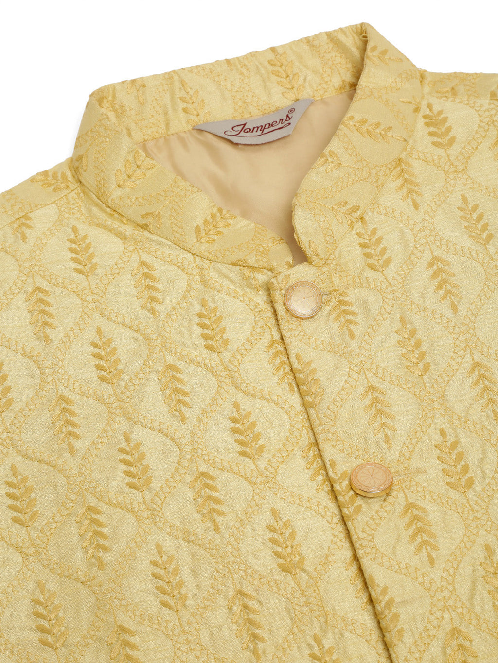 Jompers Men's Solid Kurta Pyjama With Nehru Jacket - Golden