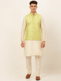 Jompers Men's Solid Kurta Pyjama With Nehru Jacket - Green
