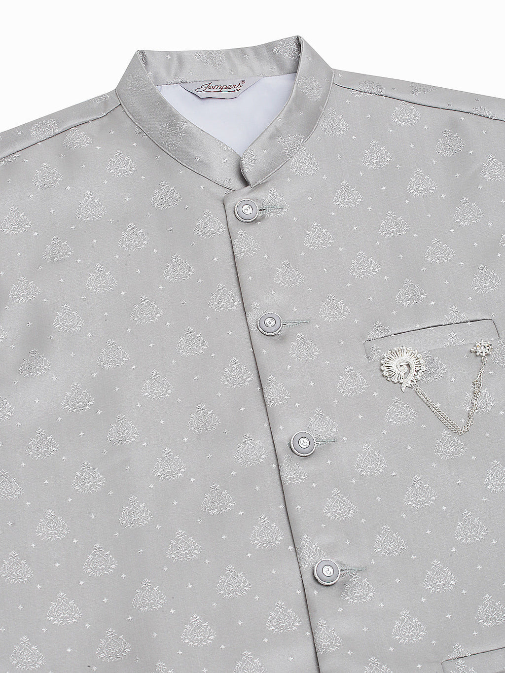 Jompers Men's Solid Kurta Pyjama With Woven Design Nehru Jacket - Grey
