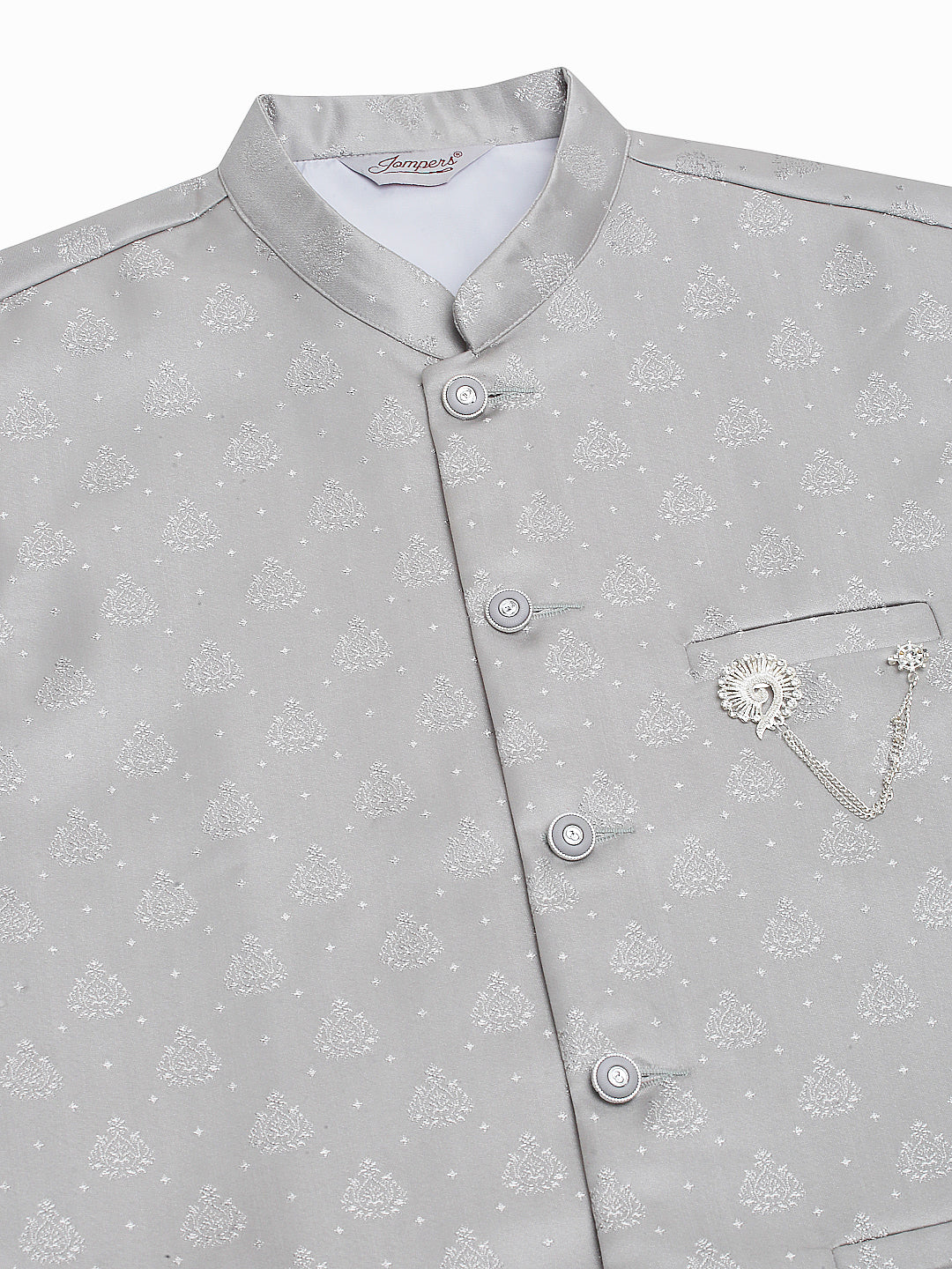 Jompers Men's Solid Kurta Pyjama With Woven Design Nehru Jacket - Grey