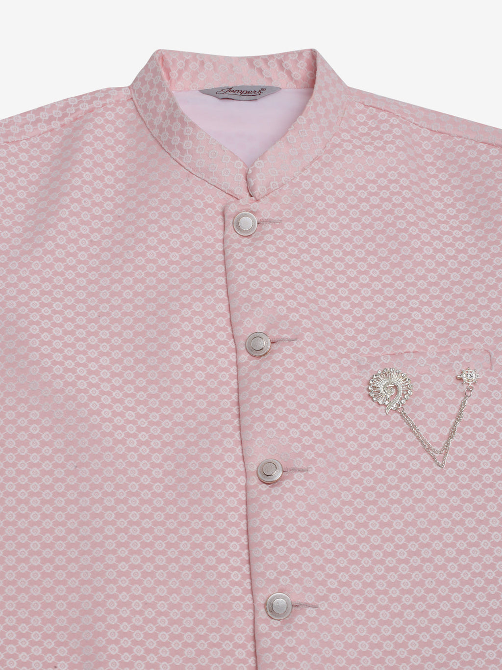 Jompers Men's Solid Kurta Pyjama With Woven Design Nehru Jacket - Pink