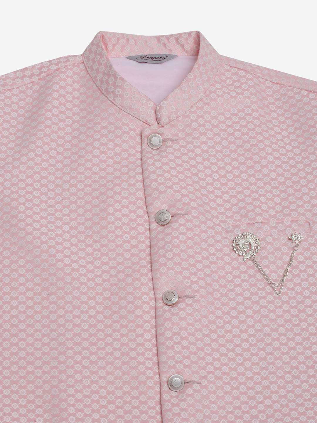 Jompers Men's Solid Kurta Pyjama With Woven Design Nehru Jacket - Pink