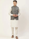 Jompers Men's Kurta Pyjama With Charcoal Grey Solid Nehru Jacket