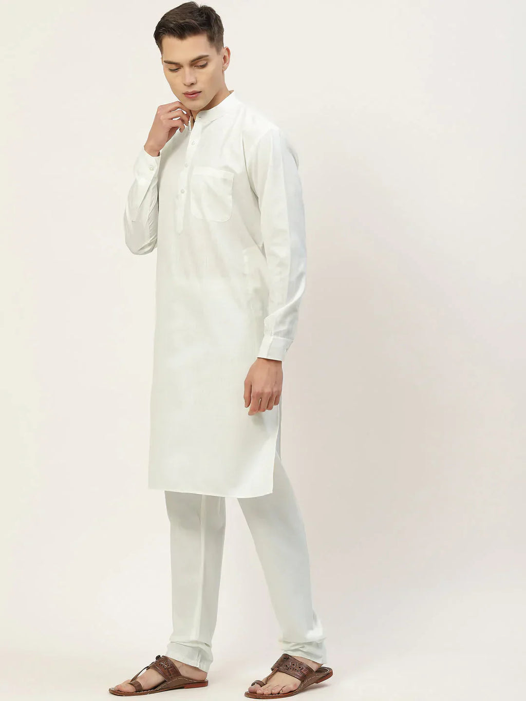 Jompers Men's Kurta Pyjama With Charcoal Grey Solid Nehru Jacket