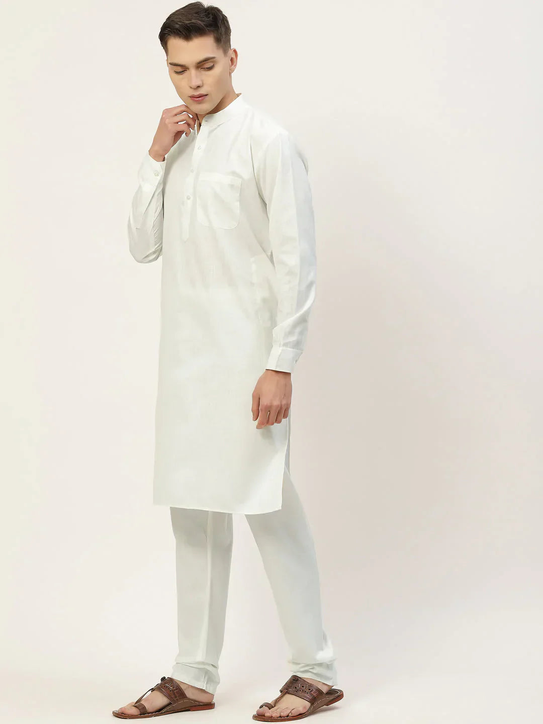 Jompers Men's Kurta Pyjama With Charcoal Grey Solid Nehru Jacket
