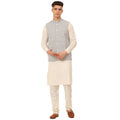 Jompers Men's White Cotton Blend Kurta with Pyjamas & Embroidered Nehru Jacket