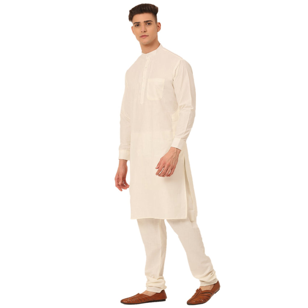Jompers Men's White Cotton Blend Kurta with Pyjamas & Embroidered Nehru Jacket