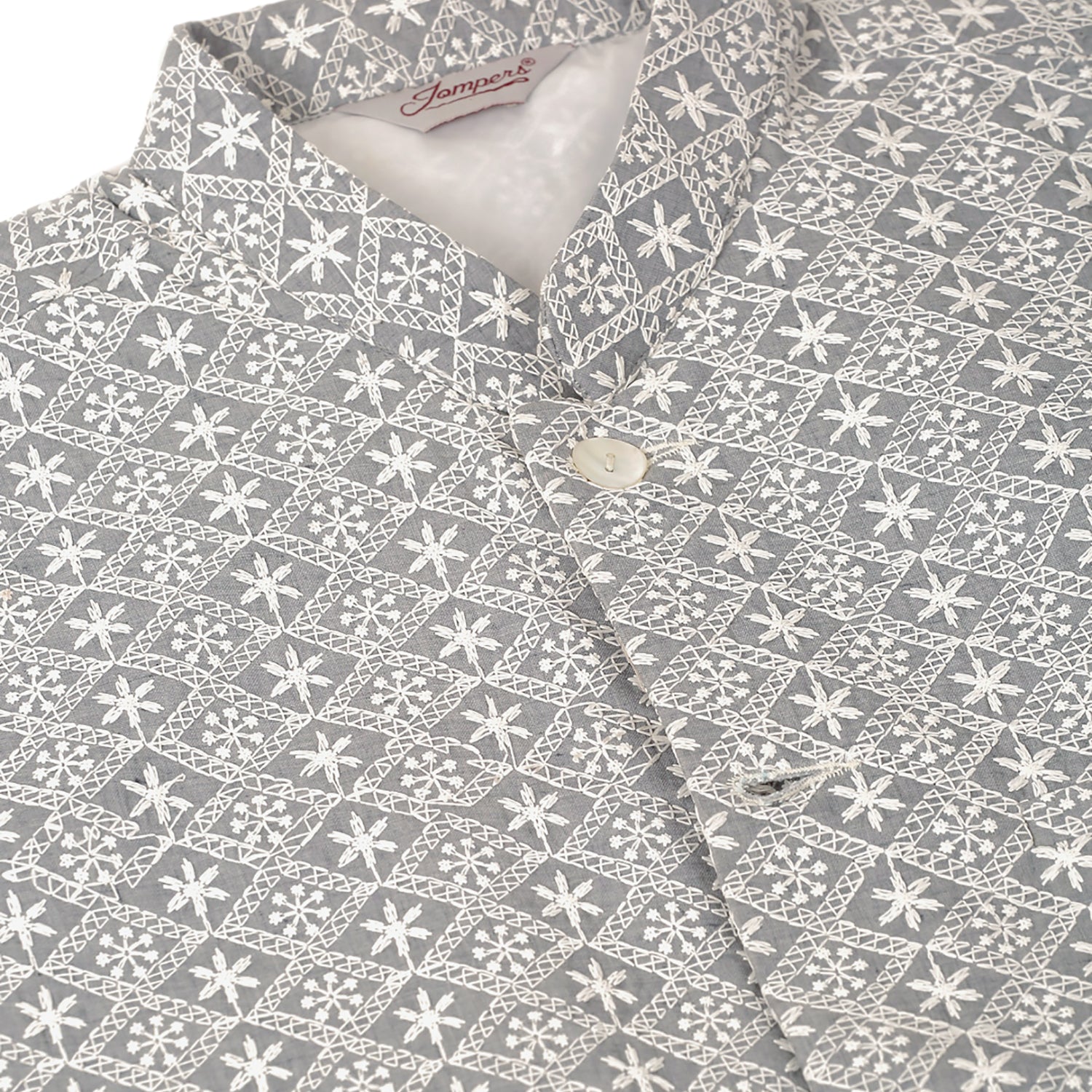 Jompers Men's White Cotton Blend Kurta with Pyjamas & Embroidered Nehru Jacket