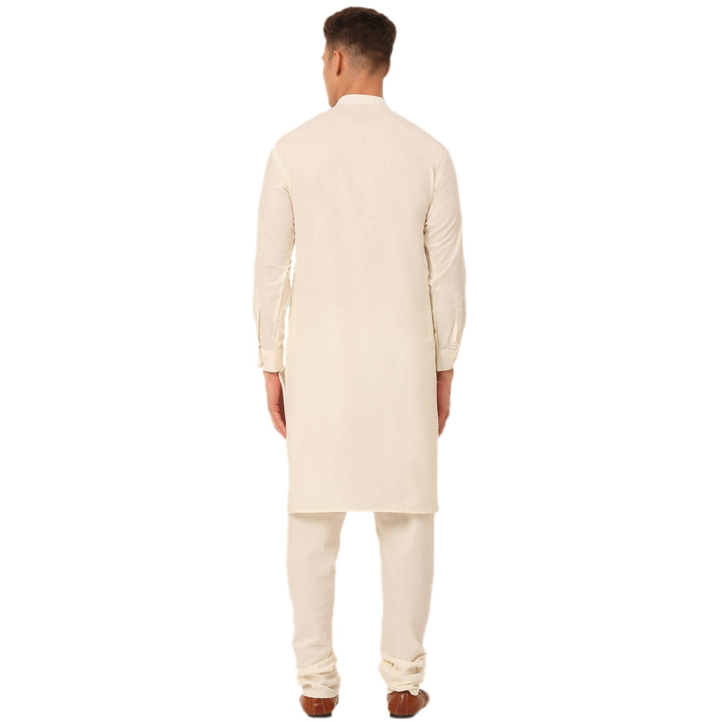 Jompers Men's White Cotton Blend Kurta with Pyjamas & Embroidered Nehru Jacket
