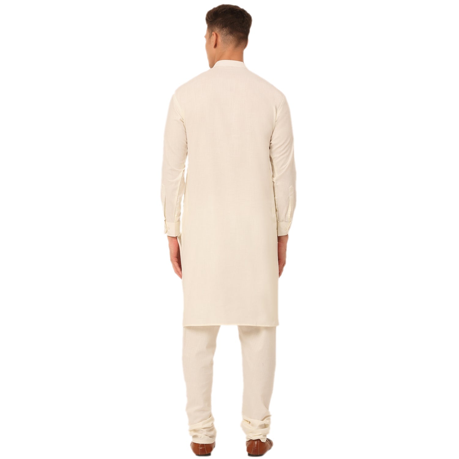 Jompers Men's White Cotton Blend Kurta with Pyjamas & Embroidered Nehru Jacket