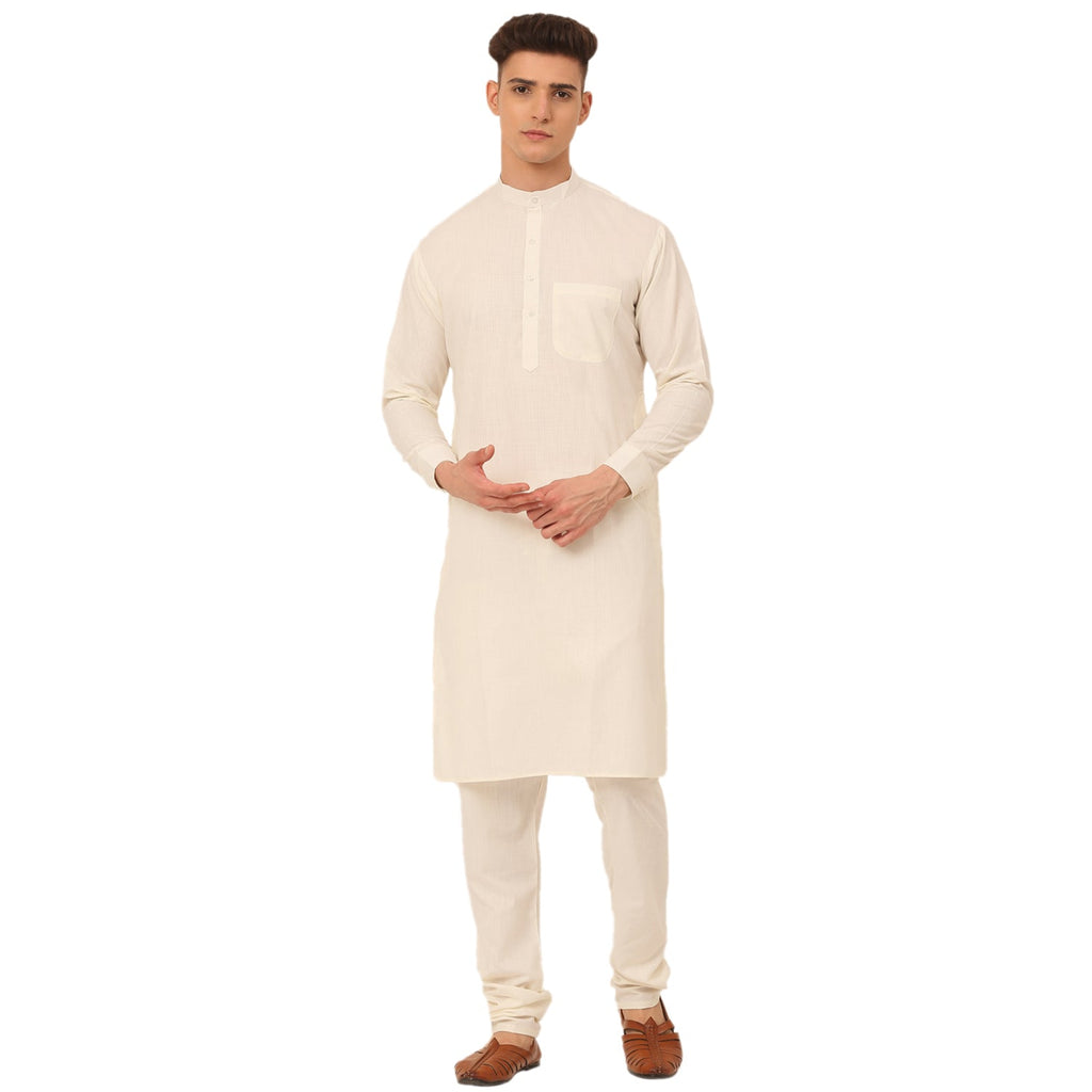Jompers Men's White Cotton Blend Kurta with Pyjamas & Embroidered Nehru Jacket