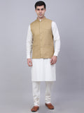 Jompers Men's Solid Kurta Pyjama With Nehru Jacket - Beige