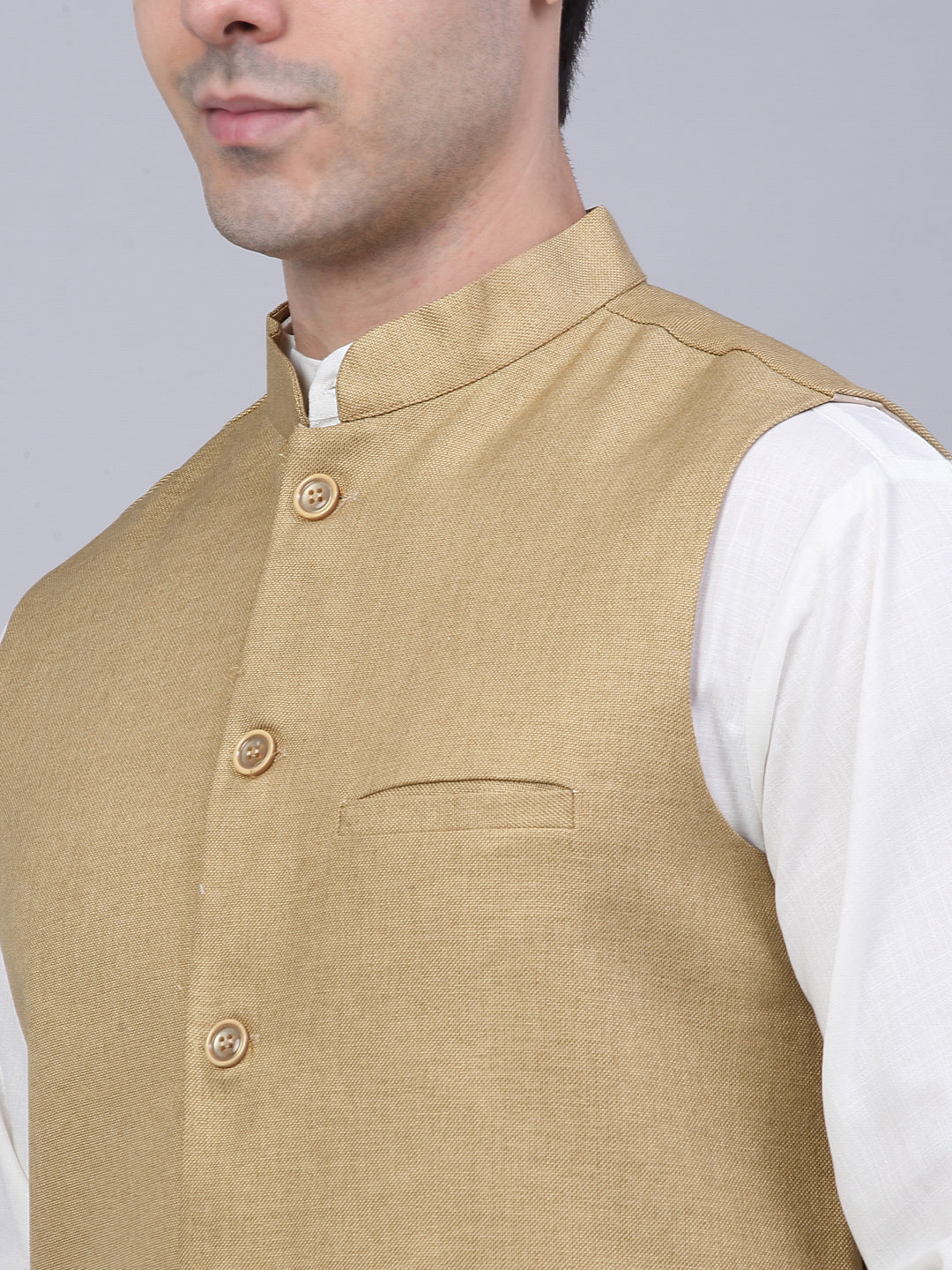 Jompers Men's Solid Kurta Pyjama With Nehru Jacket - Beige