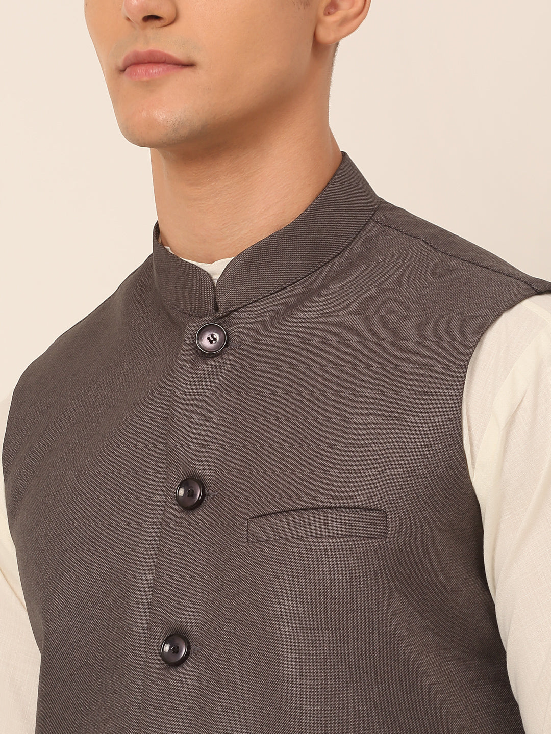 Jompers Men's Solid Kurta Pyjama With Nehru Jacket - Charcoal