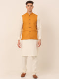 Jompers Men's Solid Kurta Pyjama With Nehru Jacket - Mustard