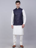 Jompers Men's Solid Kurta Pyjama With Nehru Jacket - Navy Blue