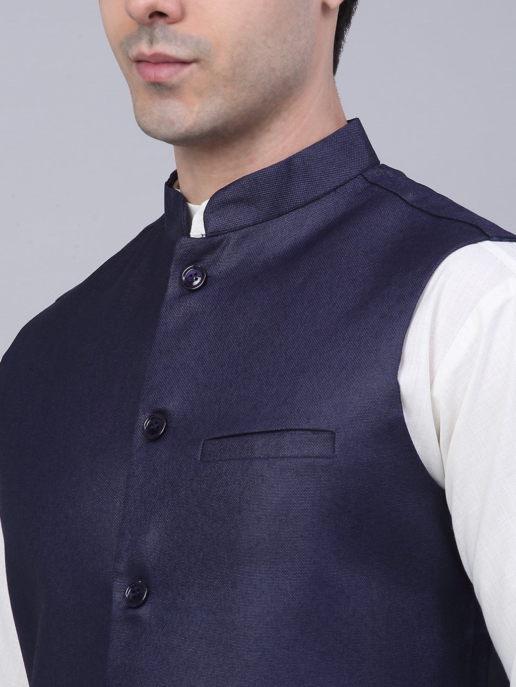 Jompers Men's Solid Kurta Pyjama With Nehru Jacket - Navy Blue
