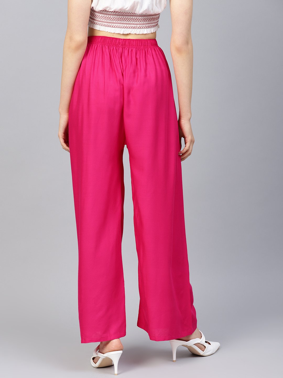Jompers Women Pink Solid Straight Palazzos