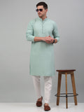 Jompers Men's Green Chikankari Embroidered and Sequence Kurta with Pyjama