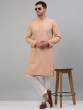 Jompers Men's Peach Chikankari Embroidered and Sequence Kurta with Pyjama