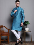 Jompers Men's Woven Design Kurta with Pyjamas - Peacock