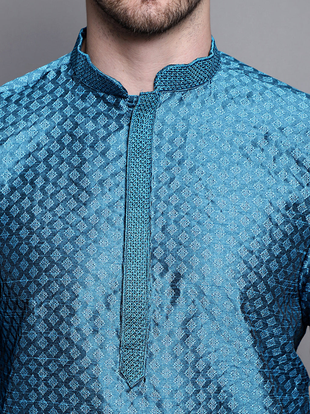 Jompers Men's Woven Design Kurta with Pyjamas - Peacock