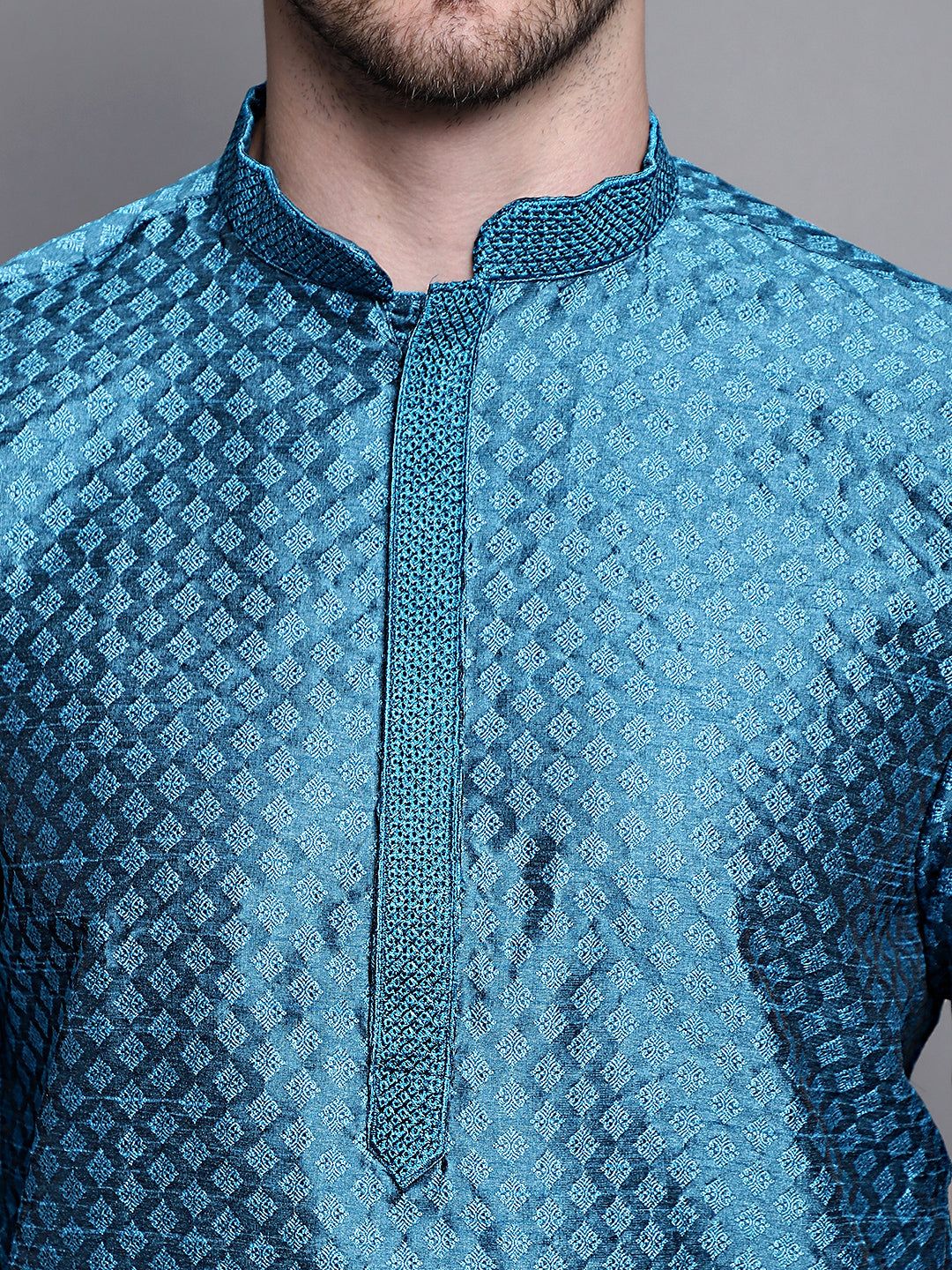 Jompers Men's Woven Design Kurta with Pyjamas - Peacock