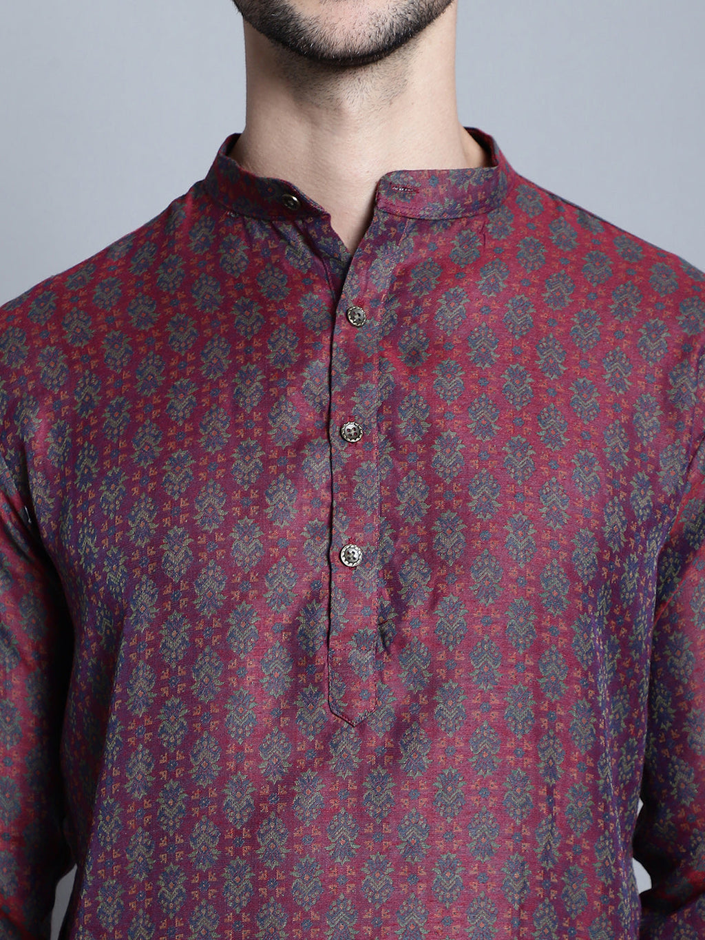 Jompers Men's Maroon Woven Design Kurta with Pyjamas