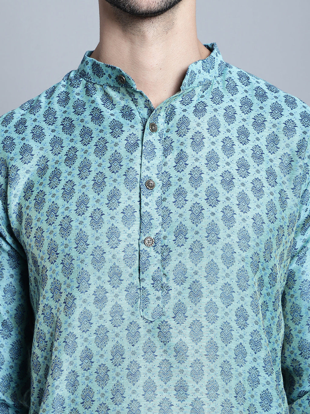 Jompers Men's Blue Woven Design Kurta with Pyjamas