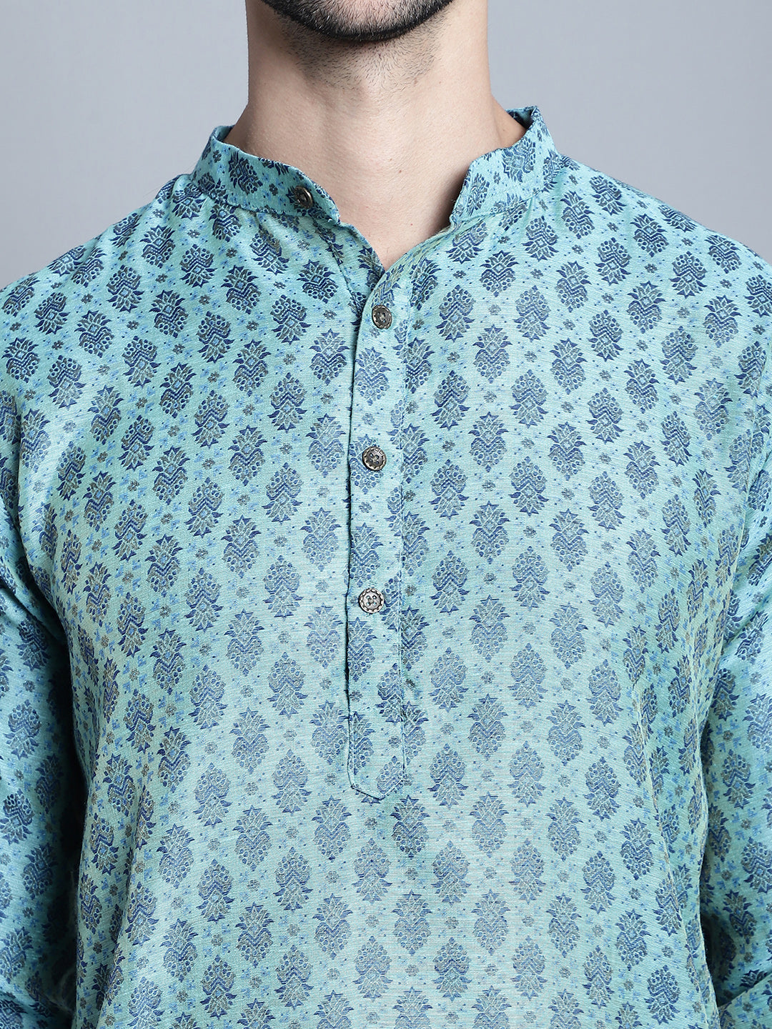 Jompers Men's Blue Woven Design Kurta with Pyjamas