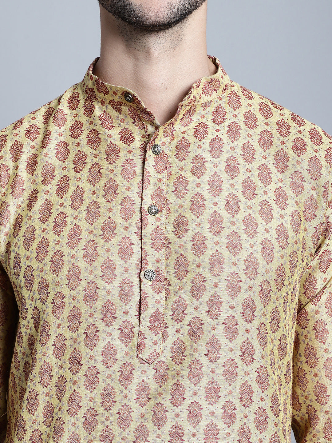 Jompers Men's Yellow Woven Design Kurta with Pyjamas