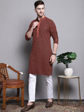 Jompers Men's Sequin Embroidered Pure Cotton Kurta with Pyjamas - Orange