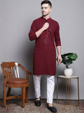 Jompers Men's Sequin Embroidered Pure Cotton Kurta with Pyjamas - Red