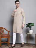 Jompers Men's Sequin Embroidered Pure Cotton Kurta with Pyjamas - Cream