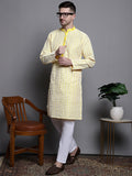 Jompers Men's Sequin Embroidered Silk Blend Kurta with Pyjamas - Yellow